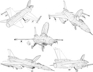 Sticker - vector sketch illustration of a fighter aircraft design with full weapons for war