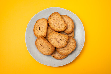 Sticker - Crunchy Toasts for healthy life, toast bread on the plate