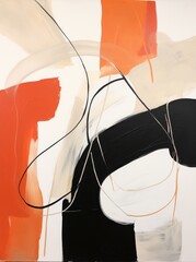 Wall Mural - An abstract painting featuring bold strokes of black, white, and orange colors creating a dynamic and visually striking composition.