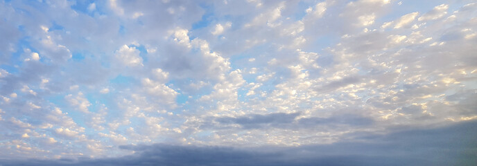 Wall Mural - white cloud on blue sky. atmosphere horizon landscape. weather. panoramic sky with cloud background