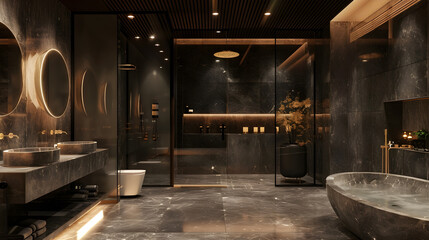 Wall Mural - luxury bathroom Dark colored stone floors and walls