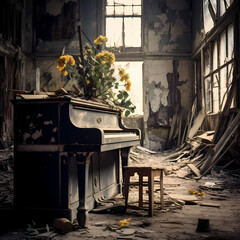 Wall Mural - Forgotten piano in an abandoned building. 