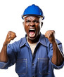 Black American worker is violently angry on PNG transparent background.
