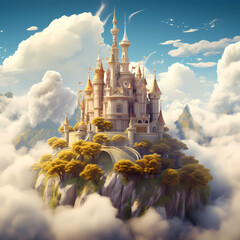 Poster - Whimsical fairytale castle in the clouds. 