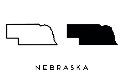 Nebraska state map silhouette and outline vector set