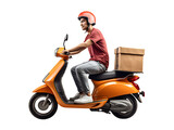 Fototapeta Panele - Delivery man drives a motorcycle scooter to go to work PNG transparent background