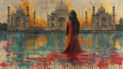 collage of Indian woman and Taj Mahal