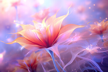 Wall Mural - Fantasy flower in radiant pink and blue hues with glowing light