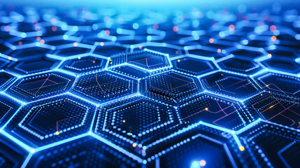 Canvas Print - Digital Technology Network, Abstract Blue Hexagonal Pattern, Futuristic Background with Science and Tech Concept