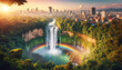 rainbow over the city and forest