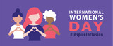 Fototapeta Pokój dzieciecy - International Women s Day. Diverse women with heart-shaped hands stand together. Campaign 2024 inspireinclusion