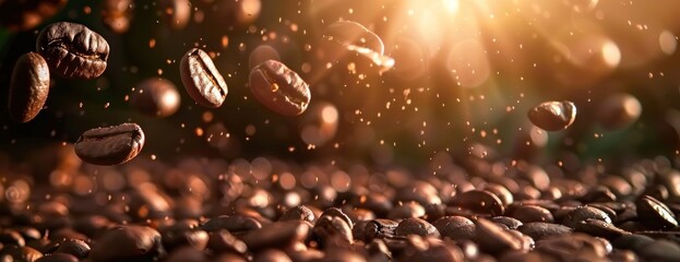 Wall Mural - Coffee Beans: A Macro Perspective on Aromatic Roasts and Energizing Brews