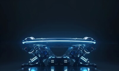 Aufkleber - glowing futuristic technology-themed podium: an abstract illustration of a modern, neon-lit stage, s
