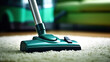 Close up head of a sweeper cleaning device. Vacuuming carpet with vacuum cleaner.