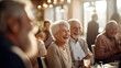 Group of Joyful senior citizens enjoying companionship at a social club.