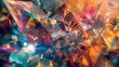 A dynamic digital art background featuring the explosive dispersion of light through a crystal prism, resulting in a kaleidoscope of geometric shapes