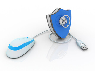 Poster - 3d rendering shield with connected mouse 
