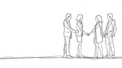 Continuous line drawing business people meeting handshake, .