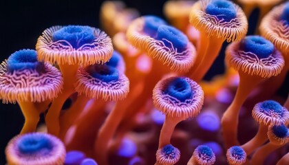 Wall Mural - This is a macro photograph of soft zoanthid coral polyps showing contrasting colors