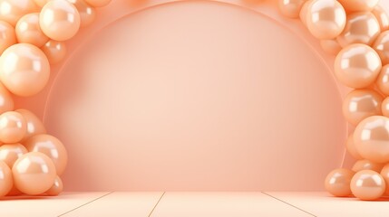 Wall Mural - Generative AI, arch of peach fuzz color balloons. Birthday party, wedding or shower 3d background. Mockup, template for greetings or invitations.	
