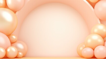 Wall Mural - Generative AI, arch of peach fuzz color balloons. Birthday party, wedding or shower 3d background. Mockup, template for greetings or invitations.	
