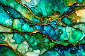 Aufkleber - blue and green abstract marble
