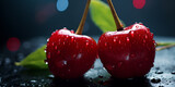 Sweet cherries with drops of water on a dark background closeup, Cherry banner Cherry juicy background Closeup photo of berries Background 
