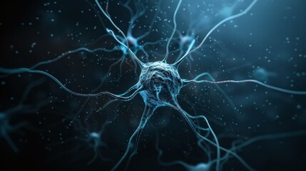 Conceptual illustration of neurone cell on dark background.