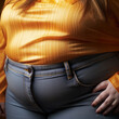 Close up of overweight woman, obesity belly.