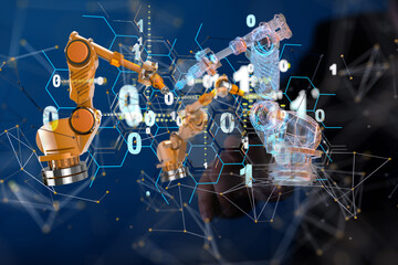 Poster - Neural network 3D illustration. Big data and cybersecurity - neural network exposure digital