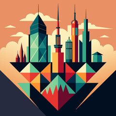 Poster - Geometric shapes merging to form a stylized city skyline. vektor illustation