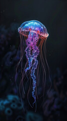 Wall Mural - jelly fish in the dark sea