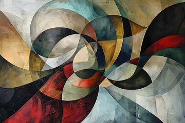 Poster - Abstract flowing organic shapes. Modern Cubist Painting. Generative AI