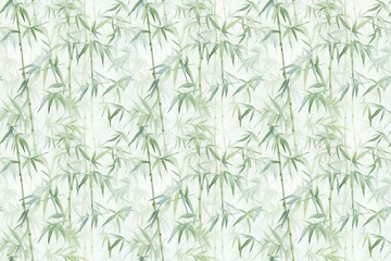 Wall Mural - Seamless pattern of delicate bamboo leaves on a white background