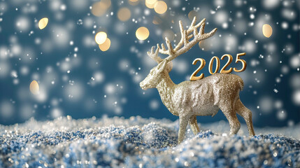 Canvas Print - A deer stands near the number 2025 on a blue background 