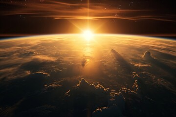 Wall Mural - a peaceful view from space that depicts the lovely reflection of a sunset on earth's oceans.