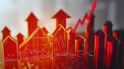 Wall Mural - An upward trend in the housing market indicating significant financial gains from rental income or real estate investments, symbolizing a booming property sector