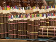 Collected sets of sharpened colored wooden pencils handmade on a market counter