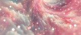 Fototapeta Kosmos - Rainbow unicorn background. Pastel glitter pink fantasy galaxy. Magic mermaid sky with bokeh. Holographic kawaii abstract space with stars and sparkles. Vector