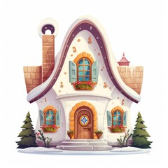 Poster - Generative AI A cozy fairytale dwelling featuring a quaint chimney and arched windows.
