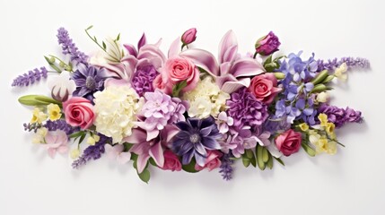 Aufkleber - Generative AI A delightful bunch of fresh flowers gracefully arranged on a plain white backdrop, allowing room for personalized messages or event details. in the style of feminine sticker art, atmosph