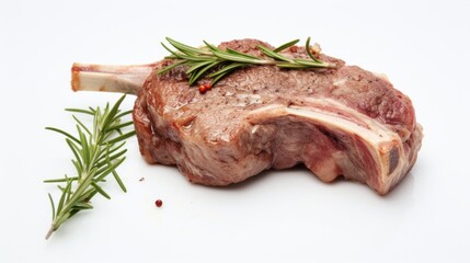 Canvas Print - A flavorful lamb chop captured in a close-up realistic photo against a white background Generative AI