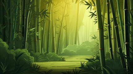 Aufkleber - Generative AI A serene bamboo forest with tall stalks and filtered sunlight. vector cartoon graphic