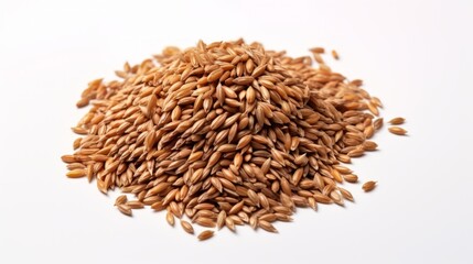 Poster - A small pile of spelt grains showcased in a close-up realistic photo against a white background Generative AI
