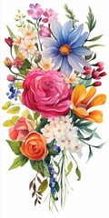 Aufkleber - Generative AI A stunning bouquet featuring a blend of brightly colored flowers, set against a simple white surface, allowing space for customized text or logos.