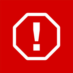 Sticker - Octagonal Warning or Attention Sign with Exclamation Mark Icon. Vector Image.