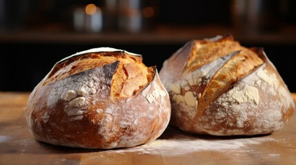 Poster - Generative AI Artfully scored boules of artisan bread, highlighting the contrast between crust and crumb.