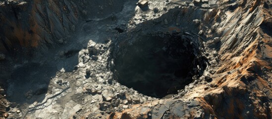 Poster - Aerial view of an open mine pit Exploitation and nature pollution. with copy space image. Place for adding text or design