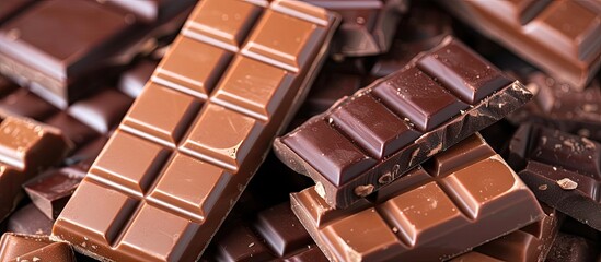 Poster - pile of assorted chocolate bars close up. with copy space image. place for adding text or design
