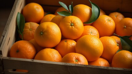 Poster - Close-up realistic photo of a box filled with juicy oranges and tangerines Generative AI